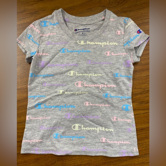 Champion Pastel Logos Kids T-Shirt in Grey Size 4T - Picture 1 of 3